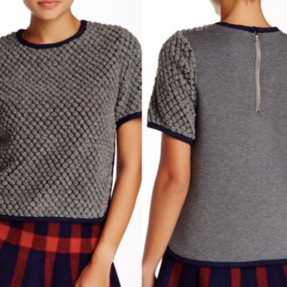Gracia Tops - Gracia Textured Wool Sweater Crop Blouse